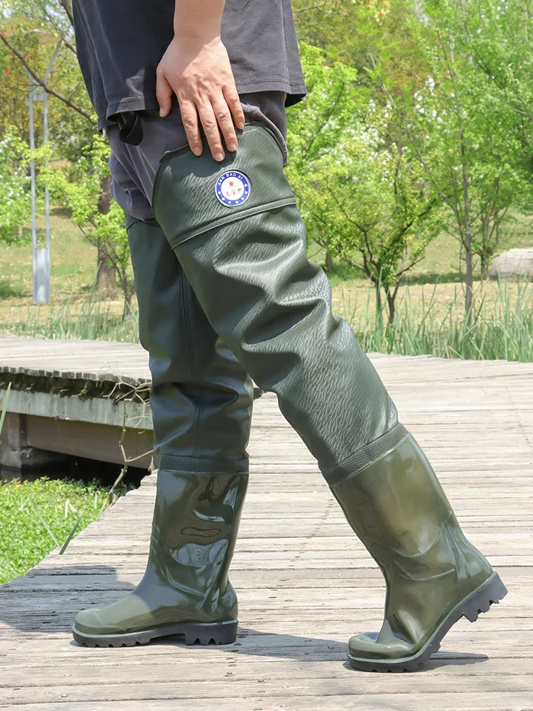 

Thiened Waterproof Non-slip Wearable Fiing Seood Gathering Water oes Leather Fork Pants Rain Boots Water Pants