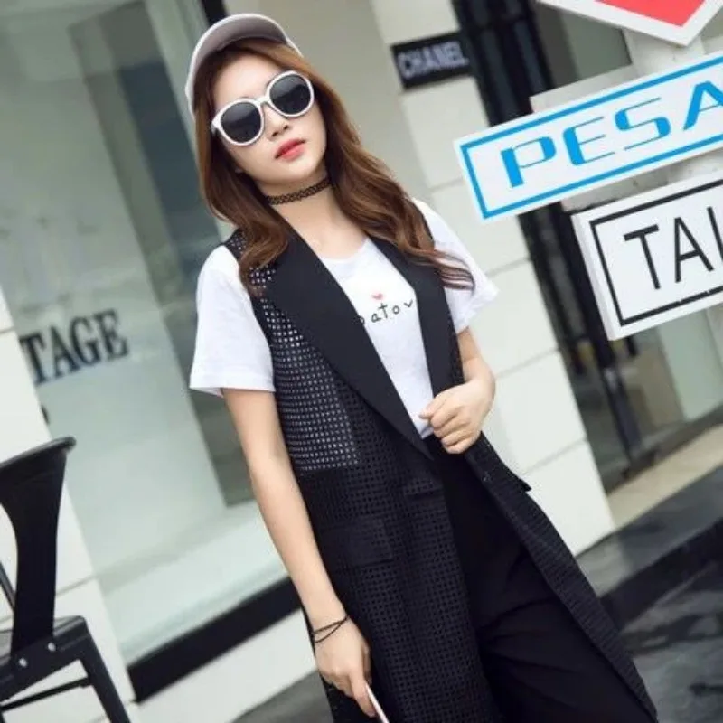 Chalecos ahuecados de lujo para mujer, cárdigan sin mangas, chaqueta blanca y negra, Tops elegantes, novedad de primavera y verano