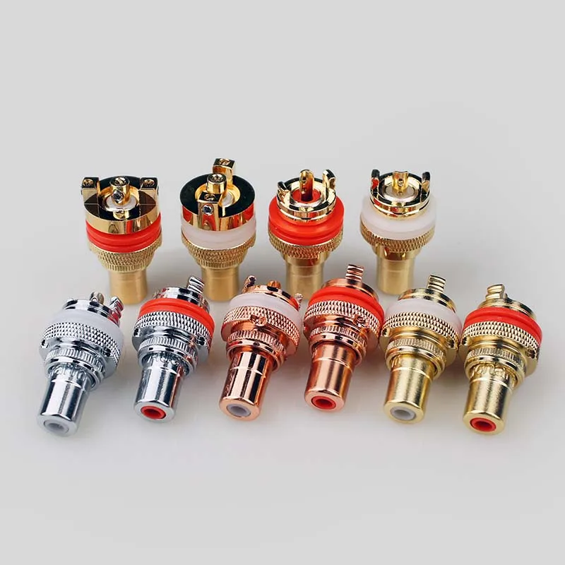 2PCS Hi-Fi Enthusiast Gold-Plated Brass and Copper RCA Female Connectors for Amplifiers—Solderless Connectors