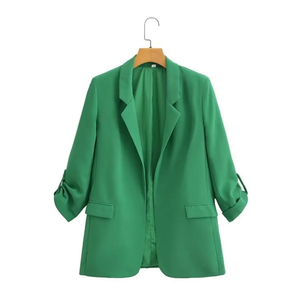 

Women's Casual Suit Jacket Pure Color Spring Fashion European And American Style Rollable Sleeves Buckleless Workwear