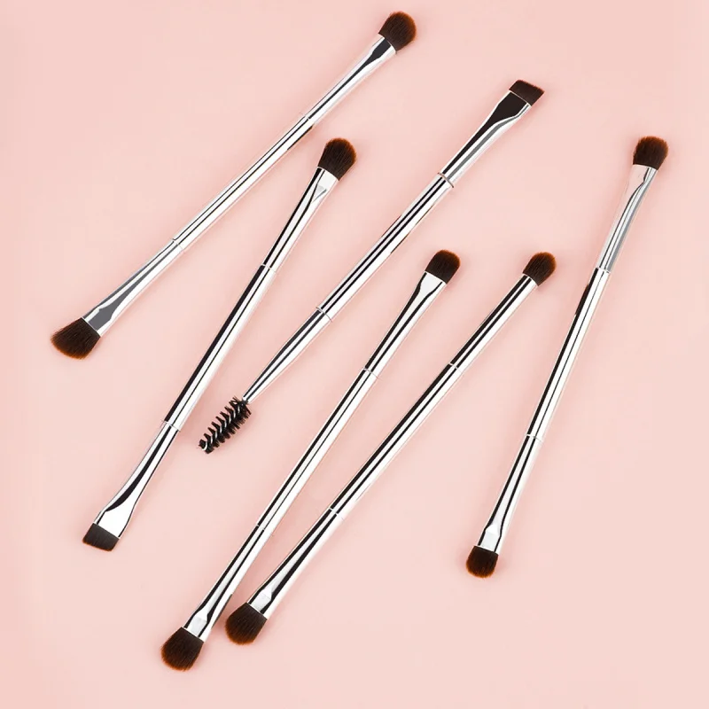 6Silver double-ended makeup brush Eyeshadow Brush, Blending Brush, Eyebrow Brush A dual-purpose brush Eyelash Curling Brush