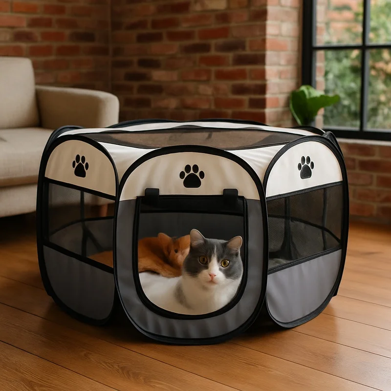 Large Octagon Foldable Pet Kennel for Outdoor Use - Quick Assembly Puppy and Cat Shelter