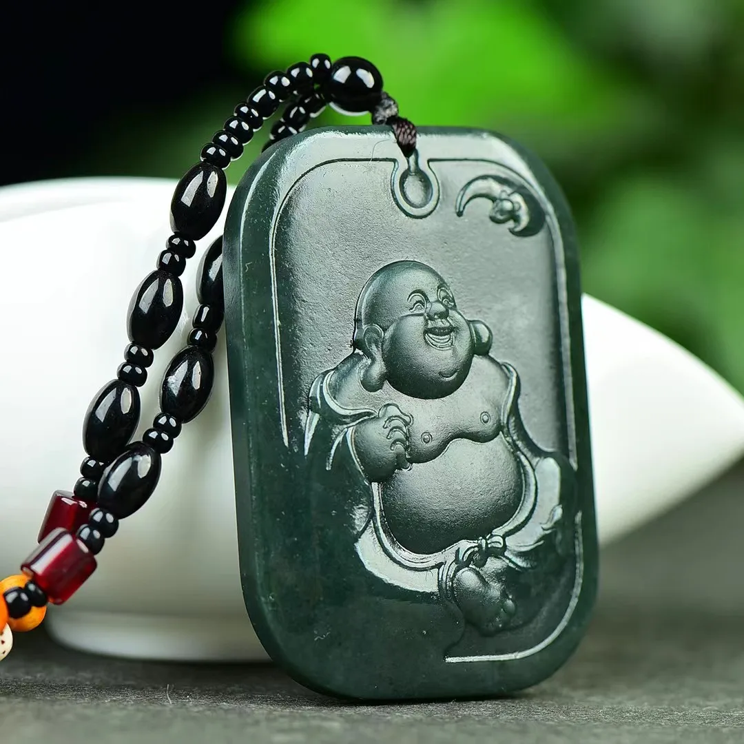 Fine Hetian Jade Auspicious Buddha 40*60MM Pendant Jewelry 8873#