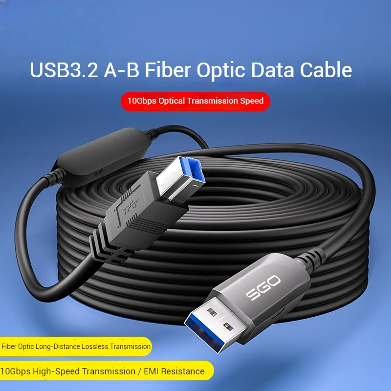 USB A to B Fiber Optic Cable 10Gbps USB 3.2 A to B Extension Cable Active Optical USB Compatible with Camera Printer, Scanner