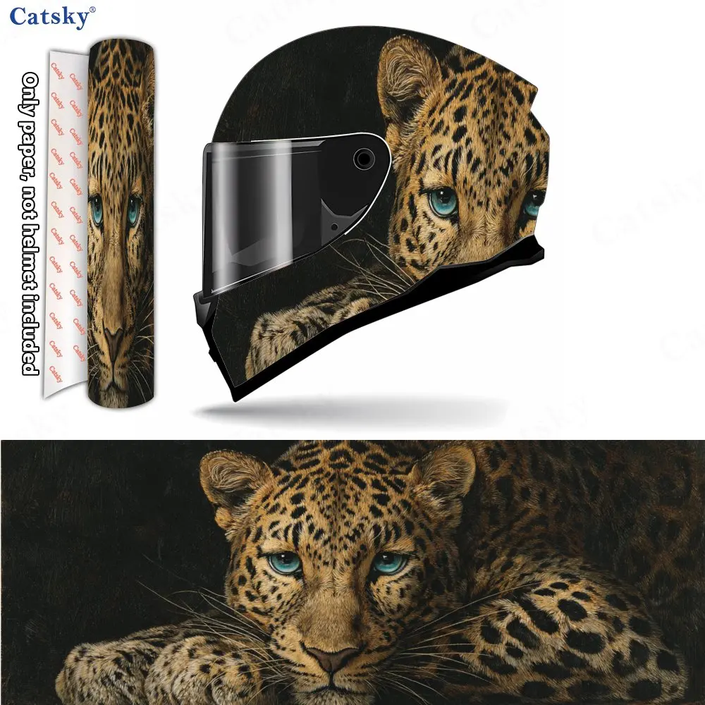 

Leopard Close-Up Wild Charm Helmet Vinyl Wraps, Waterproof Scratch-Resistant Full Face Helmet Decals, Durable PVC Decoration Pro