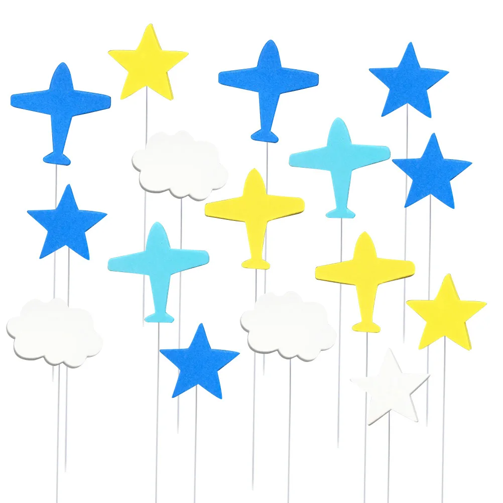 

16Pcs Airplane Cloud Cake Toppers Premium Iron Wire Double-Sided Printed for Birthday Baby Shower Wedding Party Decorations