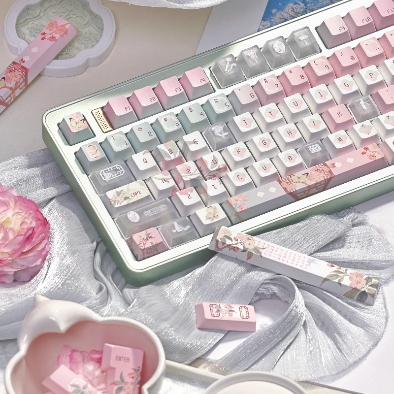 

Haitang Sleepless Keycap Custom PC/PBT Cherry Key Cap Cute Chinese Style Pink Cartoon Anime Point Keycaps for Gamers Design Gift
