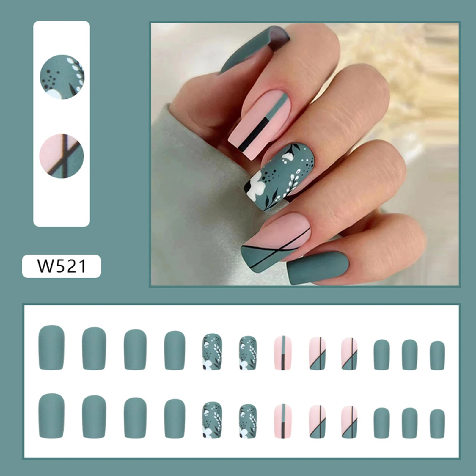 Olive Green Frosting -length False Manicure Natural Unbreakable Nail Simple Wear for Hot Girl Dress Matching