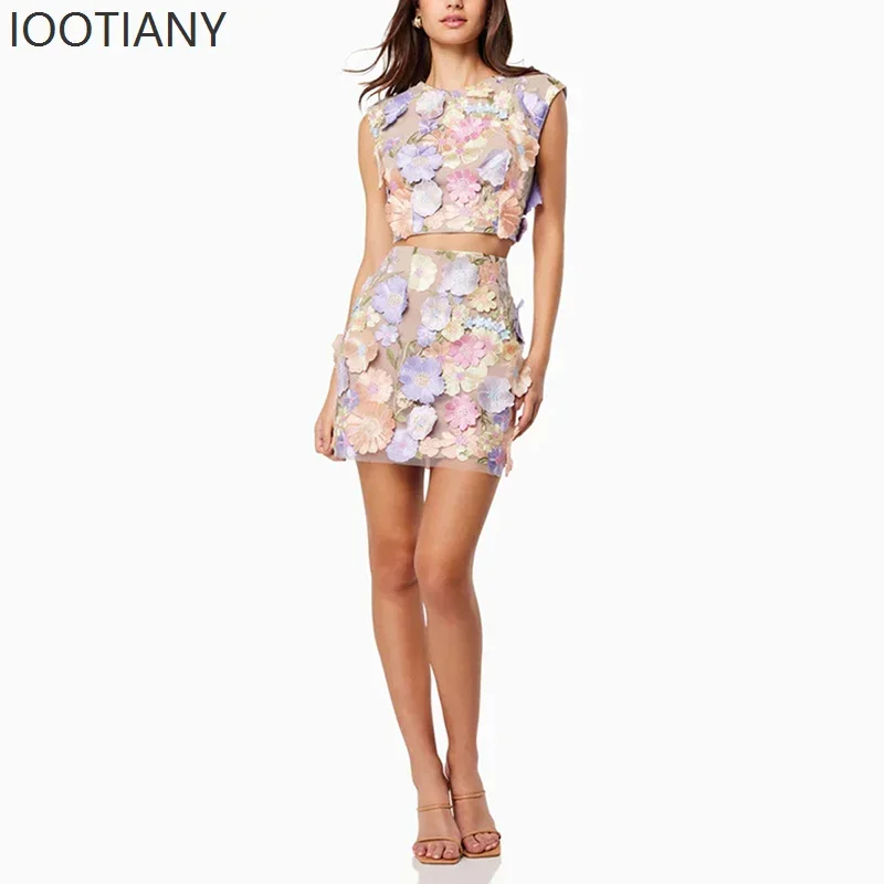 CosplayWomen تنورة قطعتين دعوى عالية الجودة التطريز الكروشيه أكمام مزاجه أنيقة الحلو البنطال القصير الورك تنورة دعوى