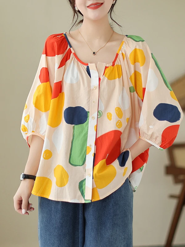 

Блузка Brand Tailend с V-образным вырезом, рукавами-фонариками и принтом, повседневная, удобная, свободного кроя, для города