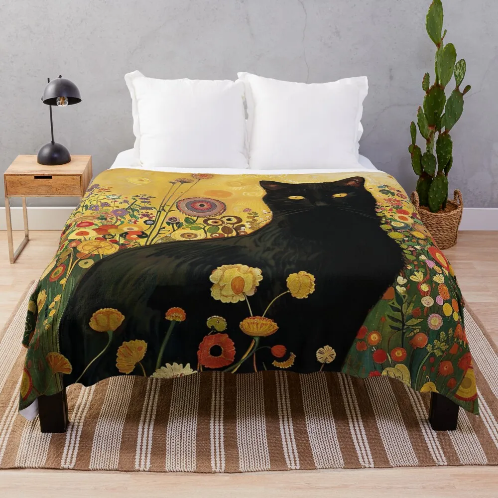 

Gustav Klimt Black Cat Throw Blanket Winter beds warm for winter Sofa Polar Blankets