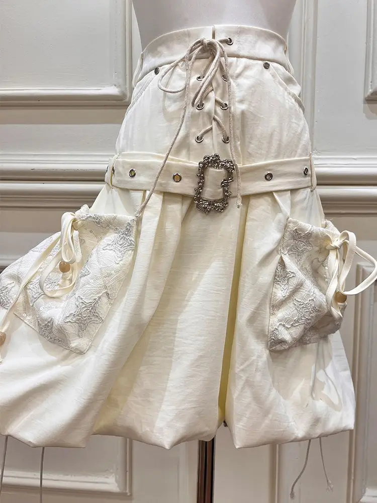 

Onalippa Punk Light Asian Style Subculture Niche Light Colored Midi Skirt Belt Drawstring 2025 Summer New Arrival Women