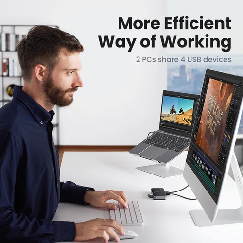 Imagen 2 del producto UGREEN-conmutador KVM USB 3,0 para PC, teclado, ratón, impresora, 2 piezas, compartir 4 dispositivos