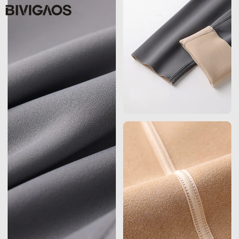 BIVIGAOS Herbst Winter Fleece Haifischhaut Leggings Damen Brief Hohe Taille Warme Leggings Casual Sport Enge Thermo Leggings