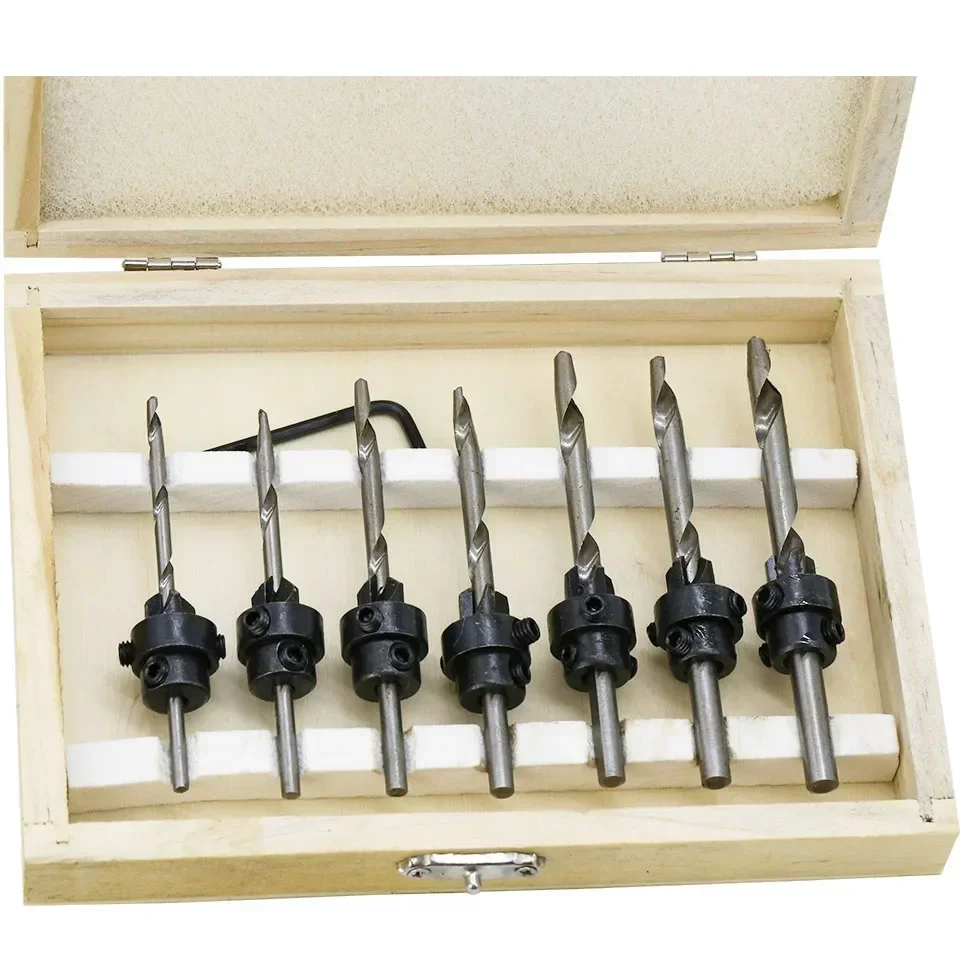 7 pezzi trapano svasatore Set di punte per trapano per la lavorazione del legno fori pilota di perforazione per vite Sizes3-6