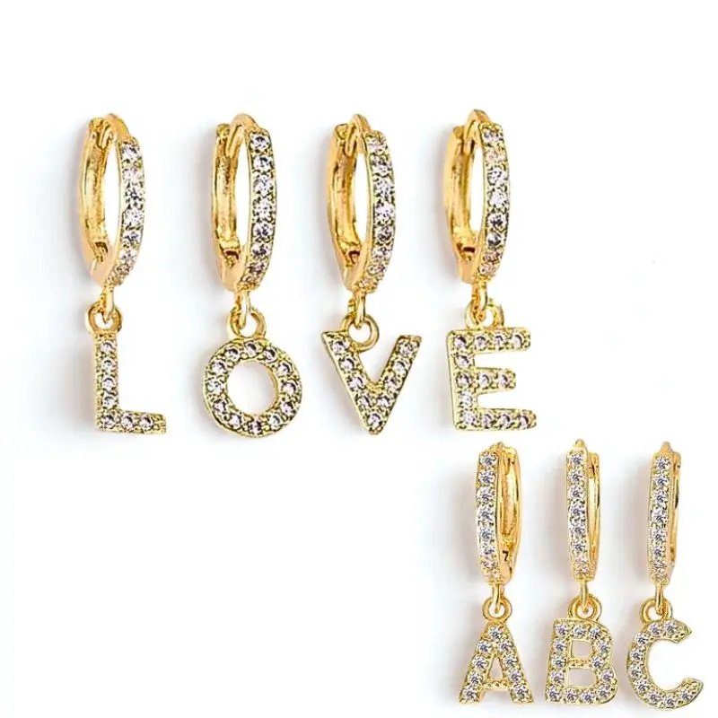 

925 Sterling Silver Ear Needle Exquisite 26 letters Pendant Korean hoop Earring Fashion For Women Jewelry gold silver earrings