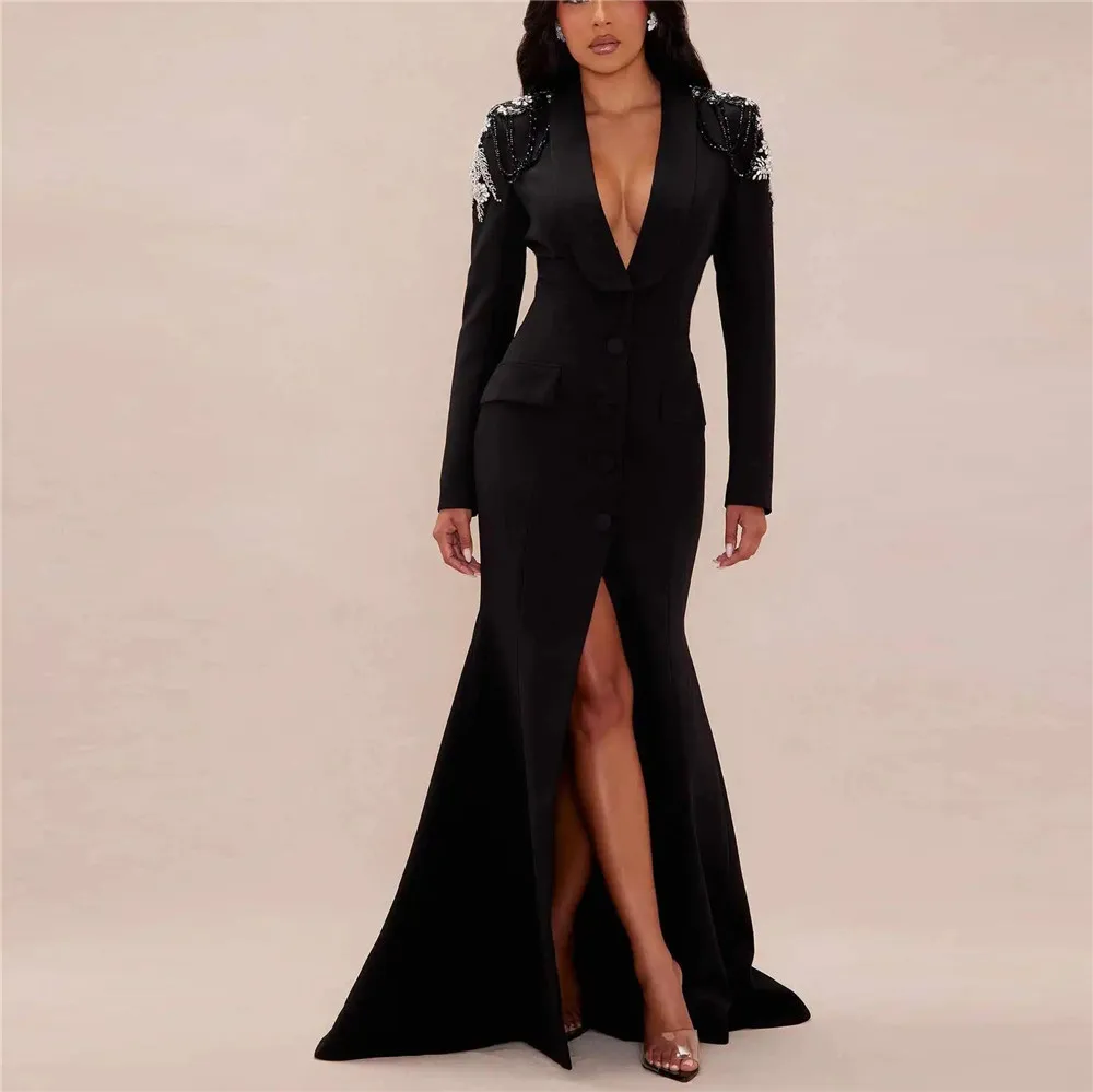 Sparkly Diamond Jewelry Women Tuxedo Outwear 1 Pieces Gem Stone Prom Blazer Long Bespoke Bride's Mother Dress Laies Dinner Coat