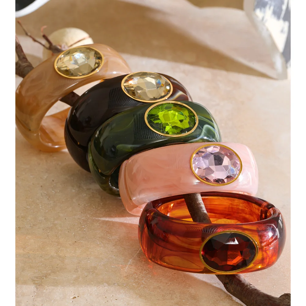 Yhpup 63mm Resin Acrylic Crystal Thick Bracelet Bangle 2026 Autumn Winter Style Waterproof Statement Wrist Jewelry