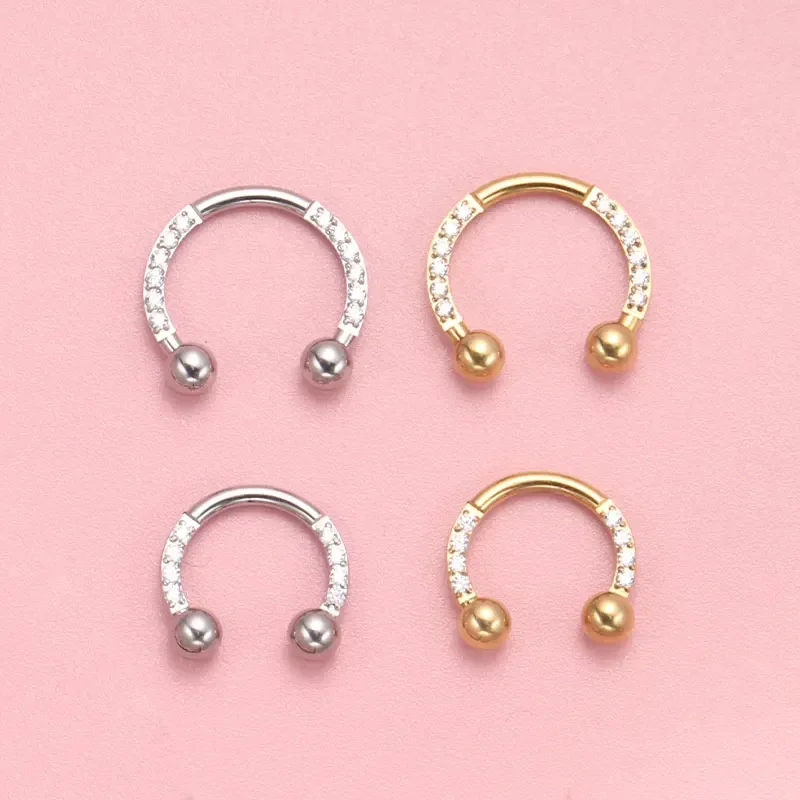 ASTM F136 Titanium Horseshoe Barbell Septum Piercing External Thread Circular Barbell Nose Hoop Tragus Daith Helix Earrings