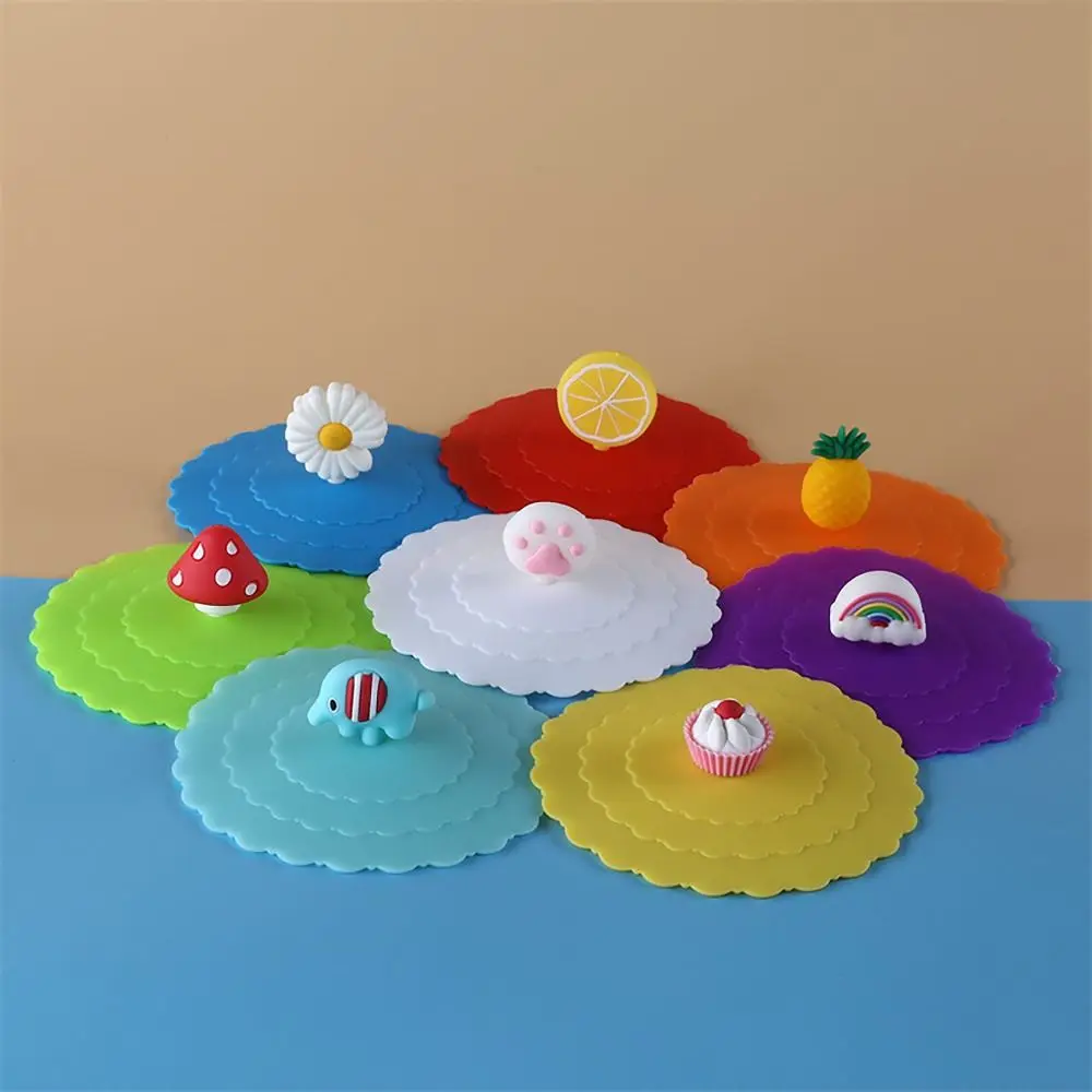 Cute 10x10cm Cup Lid Dustproof Leakproof Suction Cup Cover Silicone Cartoon Tea Coffee Lids Student Office