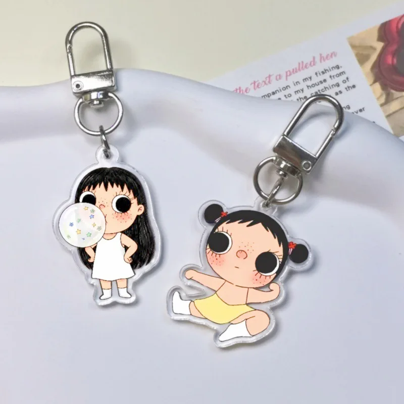 Cute Yuy Cartoon Acrylic Keychain, Double‑sided Print Little Girl Key Ring, Bag Pendant Car Key Accessories for Women Girls