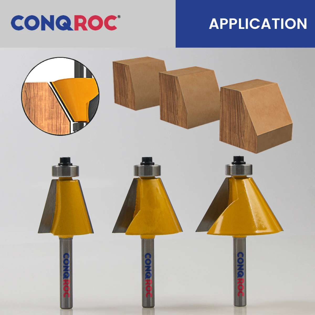 6mm Shank Chamfer Router Bit 3-Size Degree-15&22.5&30 Wood Edge Trim Milling Cutters Kit with Bearing