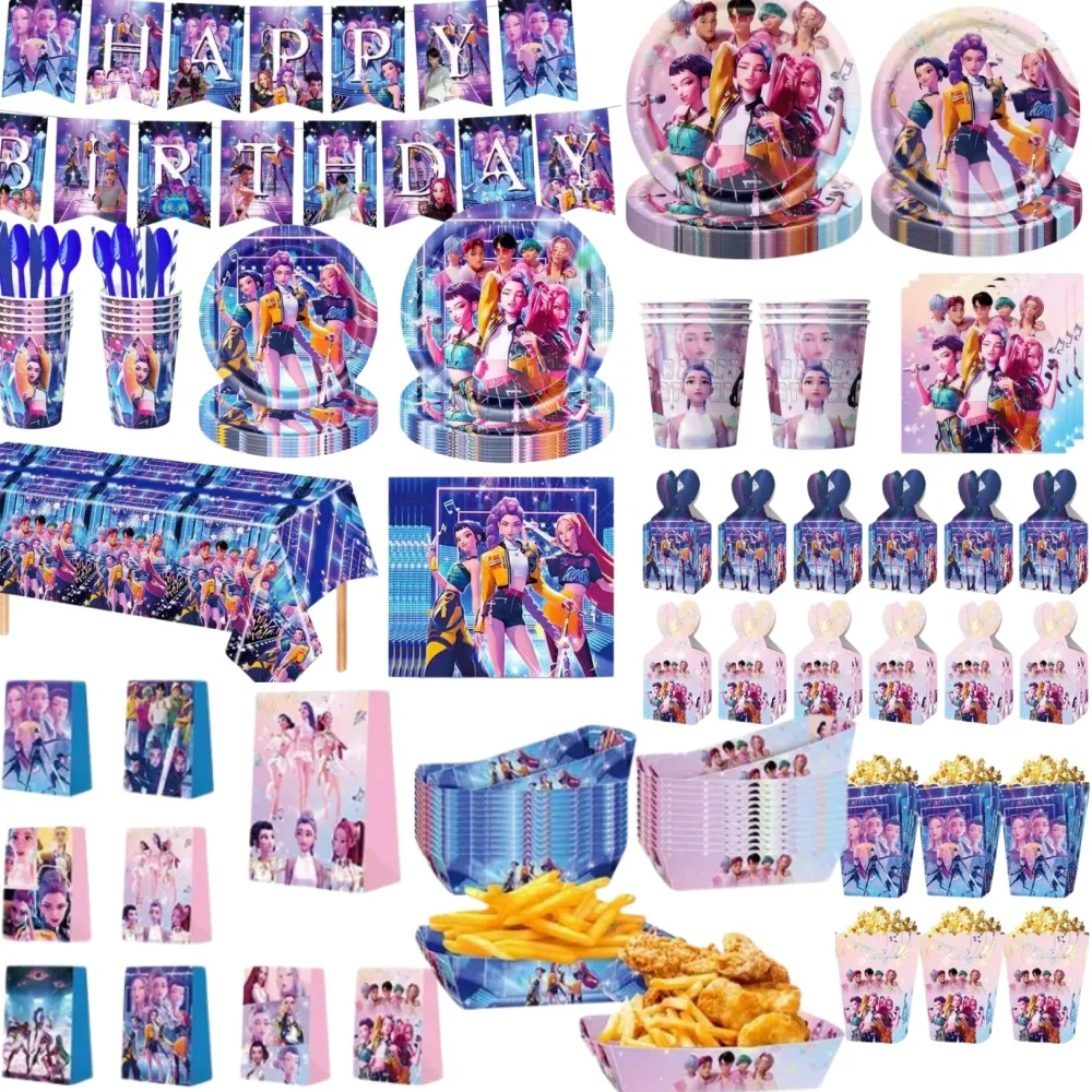 Décoration de fête d'anniversaire Kpop Demon Hunter, ensemble de fournitures de fête, assiettes, gobelets, serviettes, nappes pour enfants, cadeaux de fête d'anniversaire pour bébé