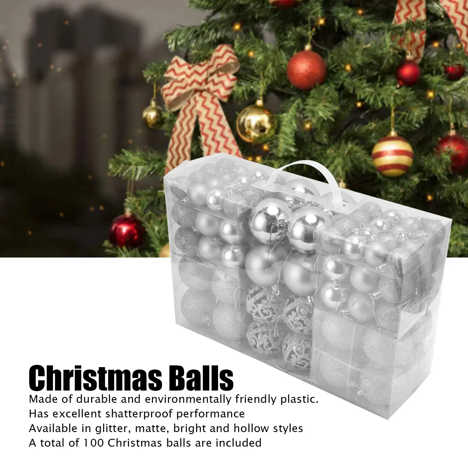 Shatterproof Christmas Ball Ornamentos, Hanging Balls, Tree Party Decoration, vermelho, 100pcs
