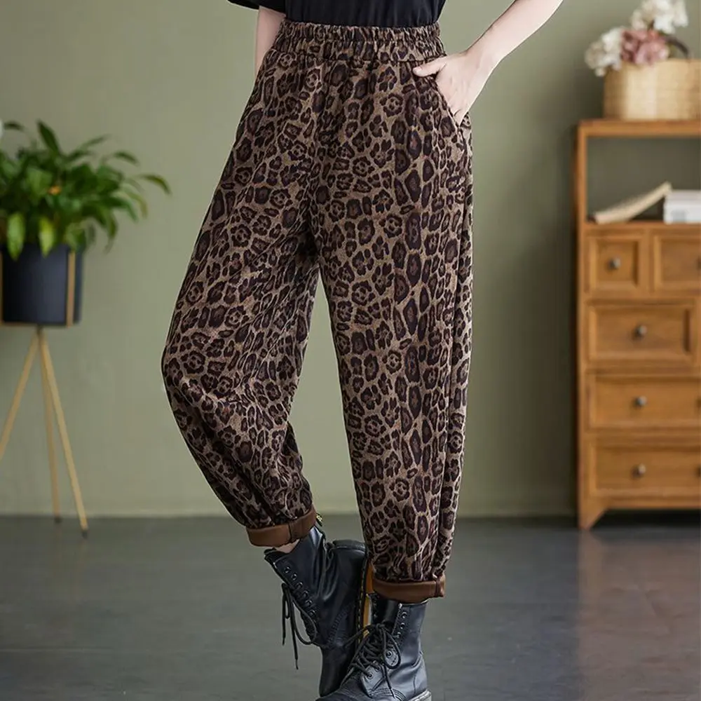 Plus Size 5XL 150kg Autumn Women\'s Pants Oversized Woman clothing Female Leopard Trousers for women Large Size Trousers