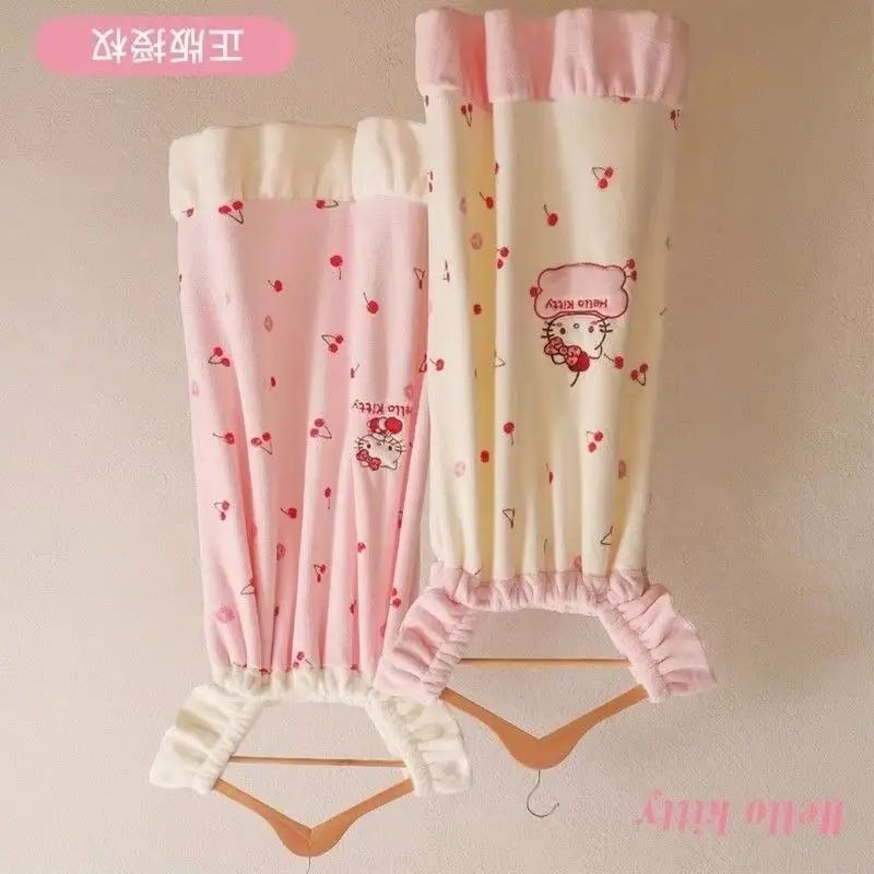 Falda de baño con tirantes de Hello Kitty, serie Cherry Girl Heart, terciopelo Coral, absorbe el agua, no se queda, dibujos animados de Anime de secado rápido