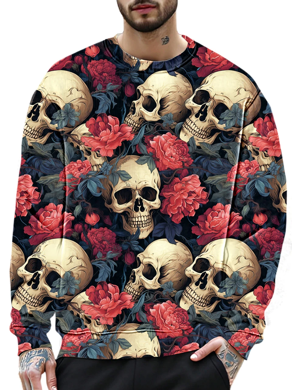 

3D Skull Printing Pullover Trend Dazzling Cool Clothing Breathable Comfortable Daily Men's Clothing Anime Element Male Top ﻿