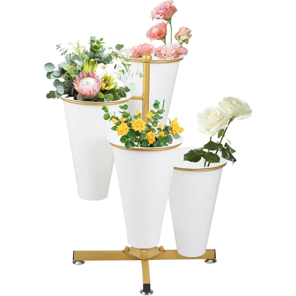 

Flower Display Stand with 4 Bucket,Floral Stand with Foldable Frame for Silk Fresh Flowers,4 Tier Florist Shelf Plant Cart