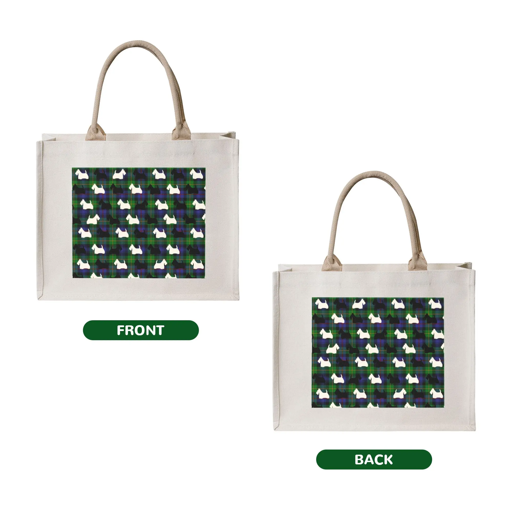 Fashion Scottie Dog Blue Green Tartan Scottish Terrier Plaid  Shopping Tote Bags Portable  Grocery Shopper Shoulder Bag