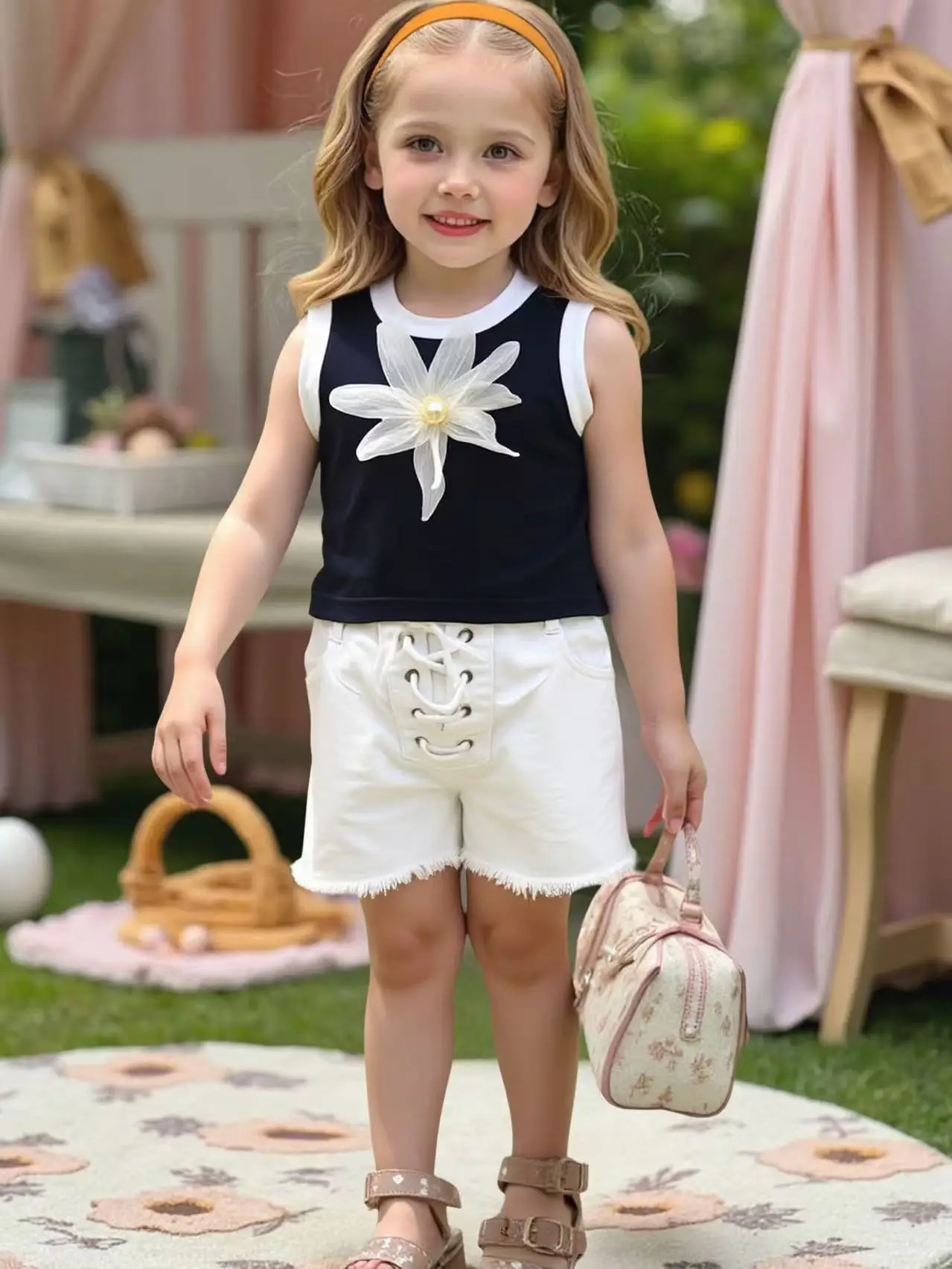 

Girl's Foreign Spirit Sleeveless Vest T-shirt Jeans 2025 Summer New Tide Cool Children's Suit 100-150cm Kids Outfits