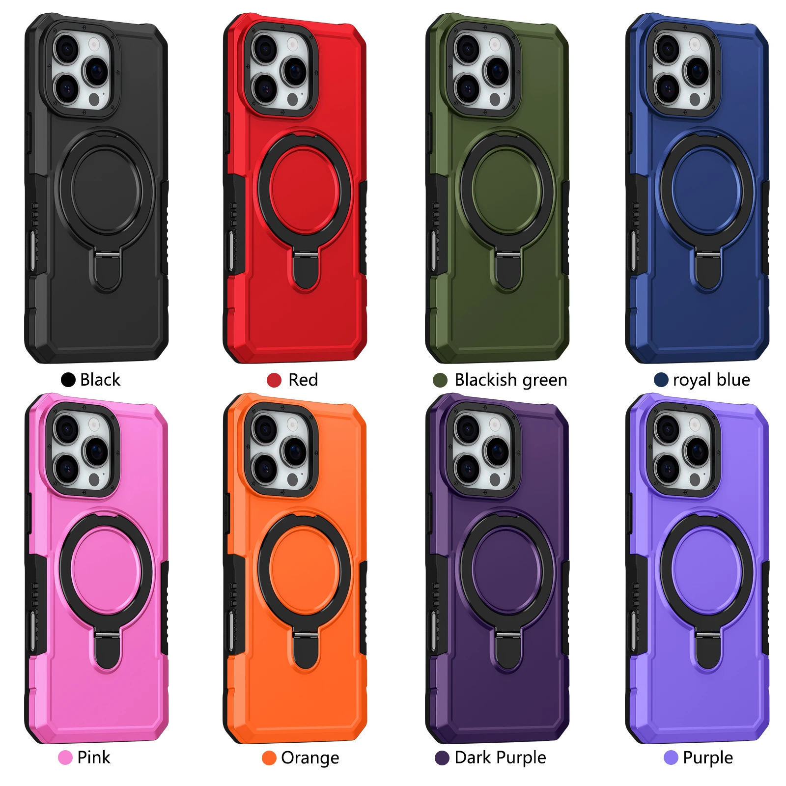 Luxuriöse Panzerhülle für iPhone 17 16 15 14 13 12 11 Pro X XS XR Max 8 Plus mit Ringhalter, Schiebeobjektivständer und stoßfester Handyhülle – Detail 1