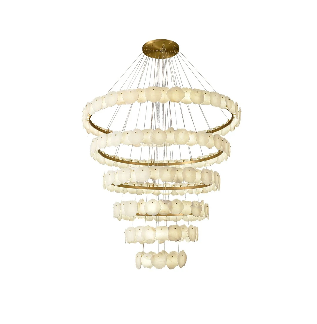 Rectangular Natural Marble Led Dimmable Lustre Ceiling Chandelier Lighting Suspension Luminaire