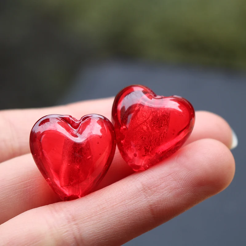 10Pcs 20mm Handmade Lampwork Glass beads Red Heart Loose Beads  Foil Beads for jewelry Bracelet Necklace Earring Craft DIY Acces