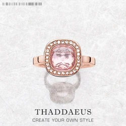 Rose Pure Gold Color Pink Zirconia Ring Europe Style Glam Fine Jewerly For Women Spring 925 Sterling Silver Gift