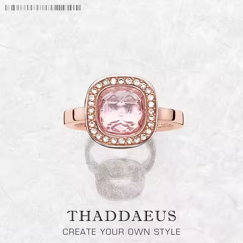 Rose Pure Gold Color Pink Zirconia Ring Europe Style Glam Fine Jewerly For Women Spring 925 Sterling Silver Gift