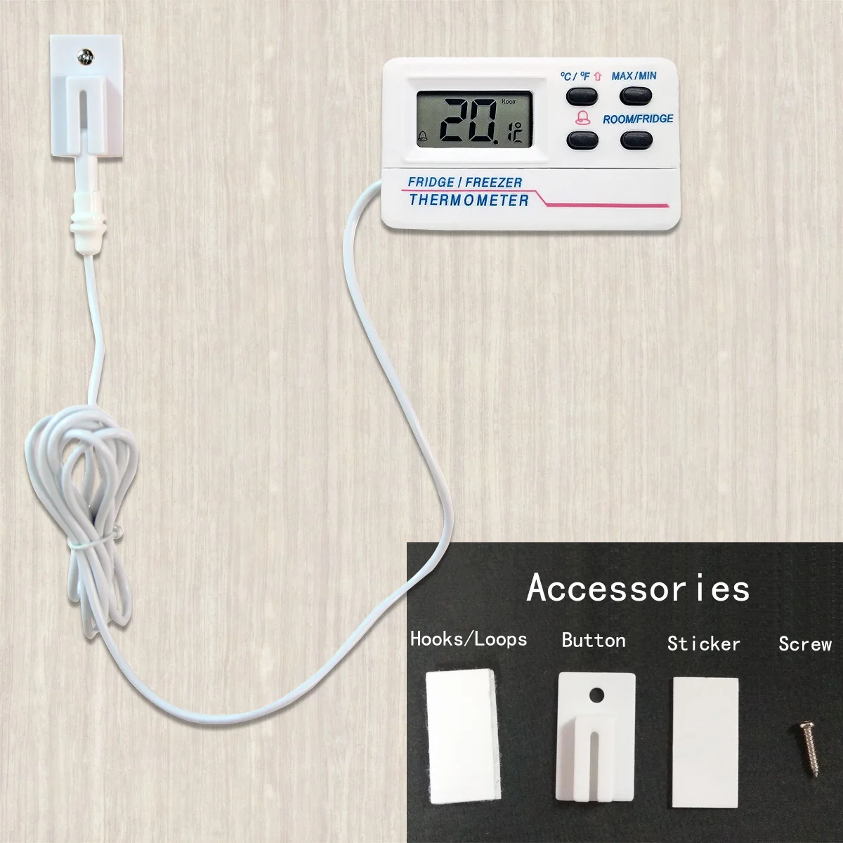 Thermometer Digital Refrigerator, Freezer, Freezer Magnetic Thermometer with Alarm Clock