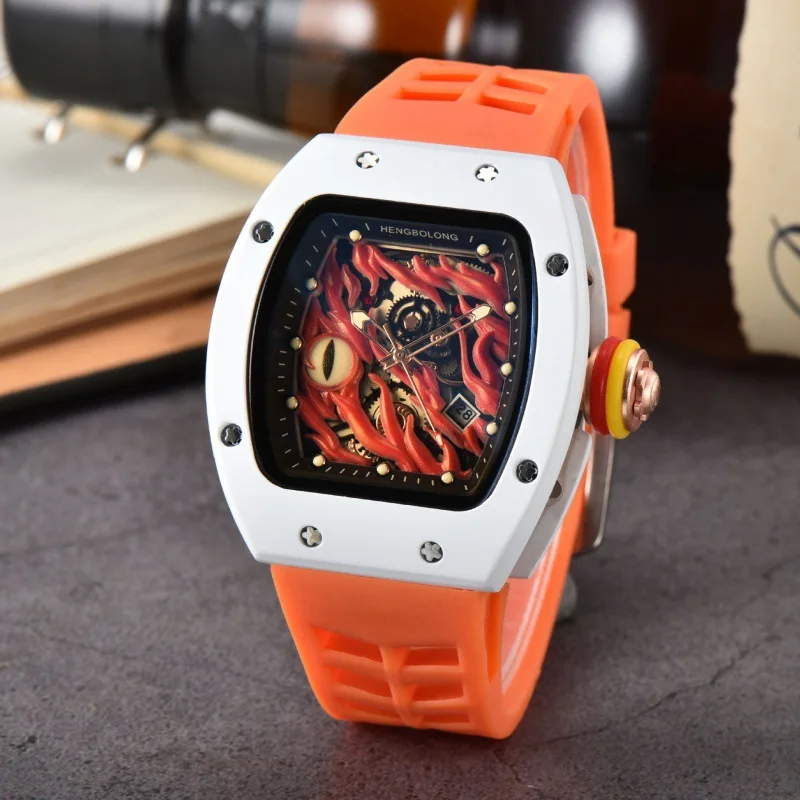 High Quality New Red Devil Eyes Hollow Pattern Watches For Men Full Personality Wrist Watch Fashion Sports Male Clocks Relogio