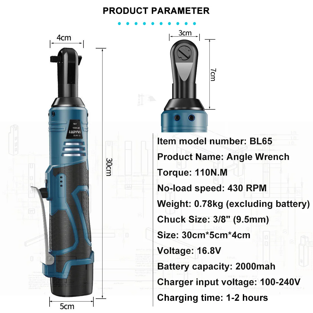 110NM Cordless Electric Wrench 16.8V 3/8 Ratchet Wrench Set Angle Screwdriver to Removal Screw Nut Car Repair Tool