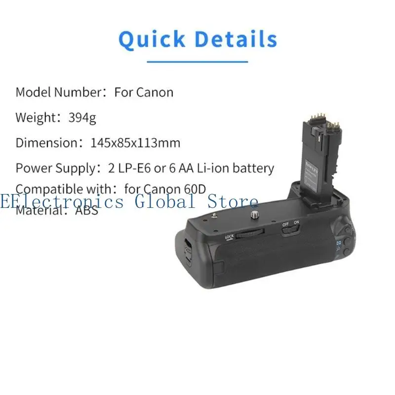 حامل قبضة بطارية عمودي 462B لبطارية كاميرا DSLR 60D 60Da BG-E9 LP-E6