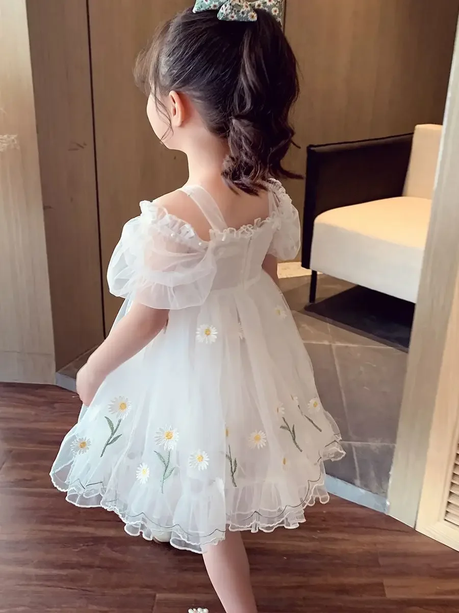 Gaun Putri Tutu Anak Balita Gaun Pesta Ulang Tahun Pernikahan untuk Bayi Perempuan Kostum Bunga Gaun Ruched Manis Merah Muda Putih