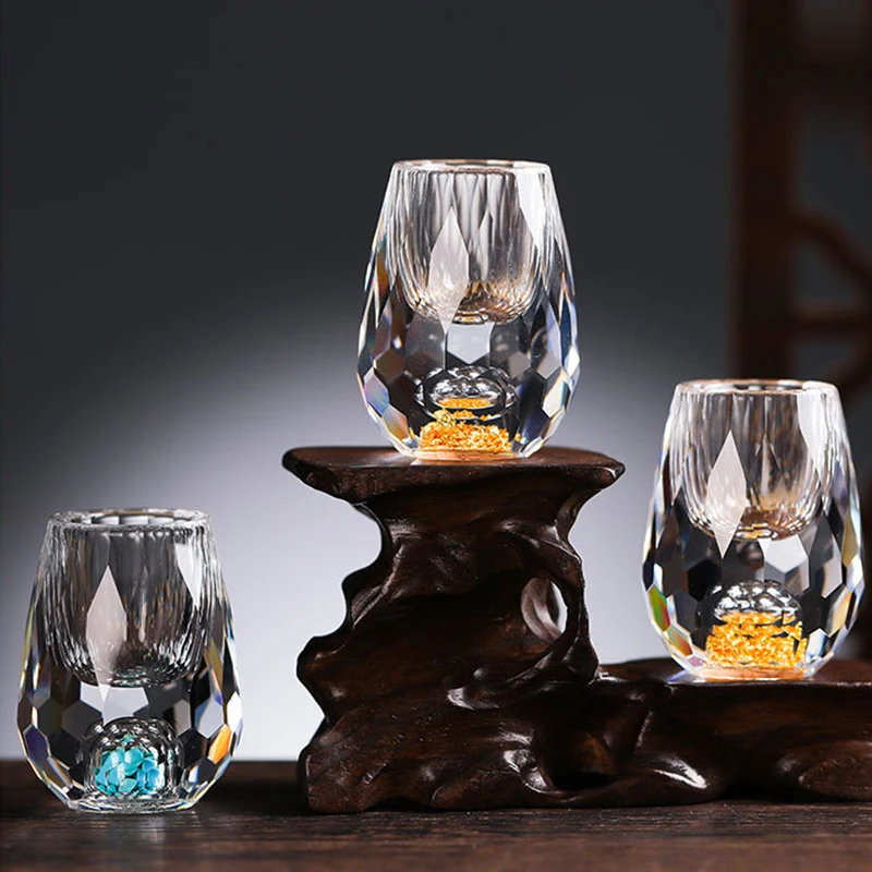 1/2/6pcs 15ML Gold Foil Crystal Wine Glass Luxury Whiskey Glass BPA Free Suitable for Decoration Collection and Celebration