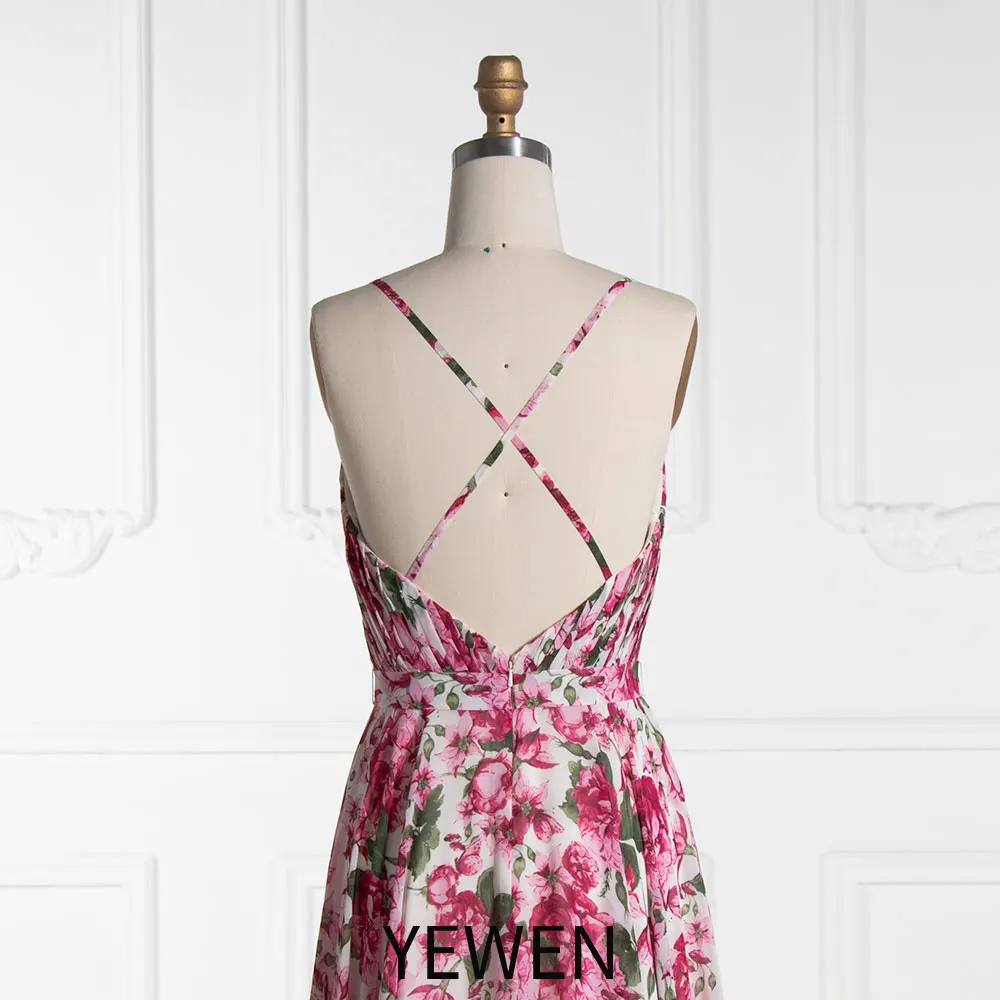 YEWEN YE3003-vestido de fiesta con estampado Floral, traje de fiesta Formal con cuello en V, longitud hasta el suelo, accesorios de fotografía de lujo