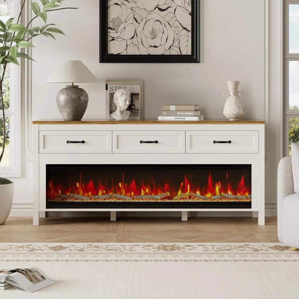 Fireplace TV Stand for 65-75 Inch TVs, Entertainment Center with Electric Fireplace for Living Room