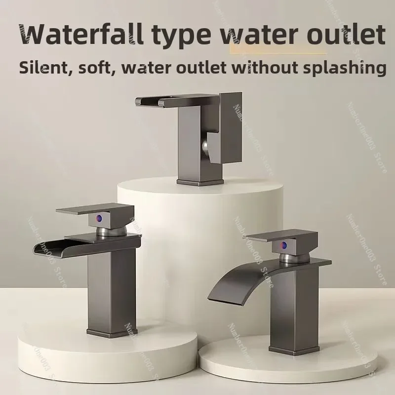 All copper faucet waterfall water outlet washbasin toilet washbasin bathroom cabinet single hole hot and cold water cooling