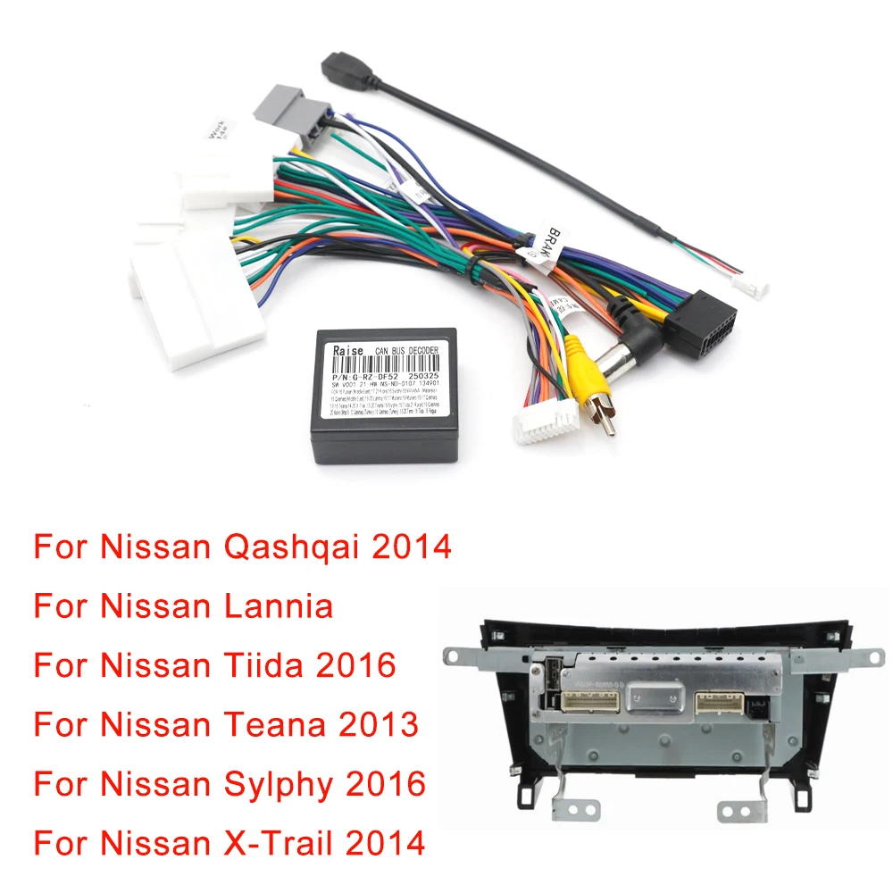16 Pin Canbus Box with Wiring Harness Plug Android System Radio for Nissan Versa/ X-Trail/ Qashqai/ SYLPHY/ Teana/ Kicks