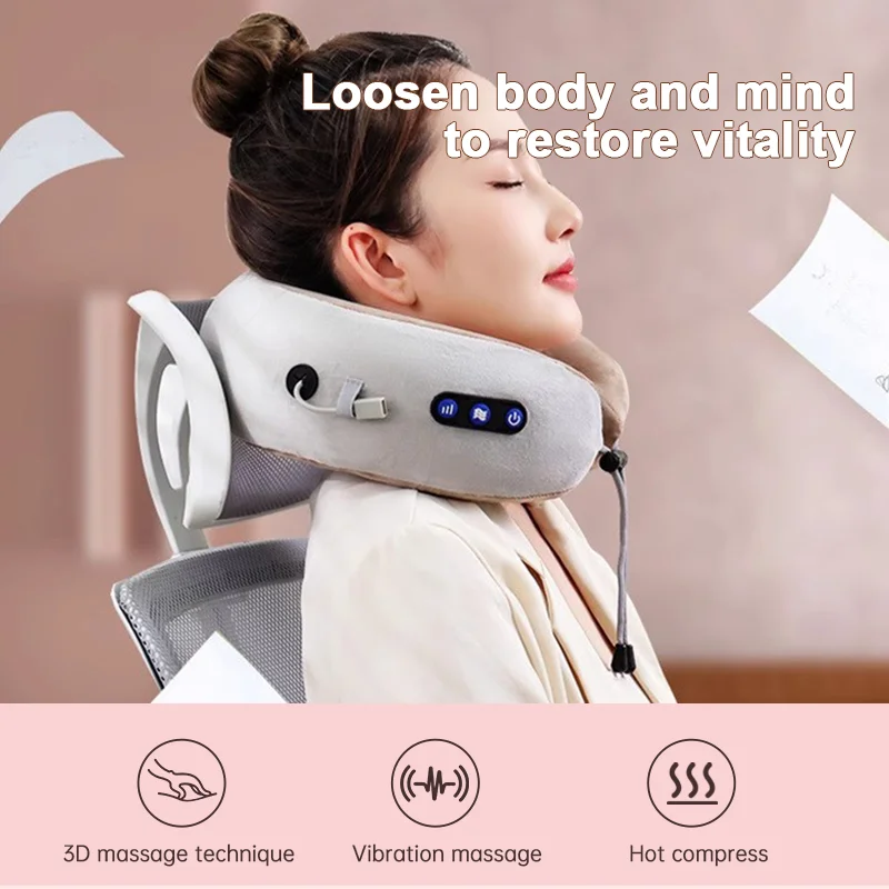 

Электрический U-образный массажер для шеи и плеч, разминающий точечный массаж, портативная вибрационная подушка для домашнего автомобиля, релаксации